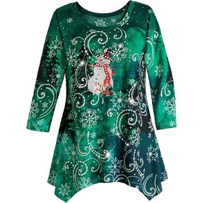 Collections Etc Delightful Sparkling Sequin Accented Emerald Snowman Tunic