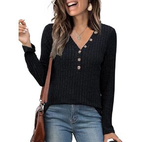 Viracy Womens Tunic Tops Lightweight Sweaters Long Sleeve Shirts V Neck Button Down Blouses Casual Business
