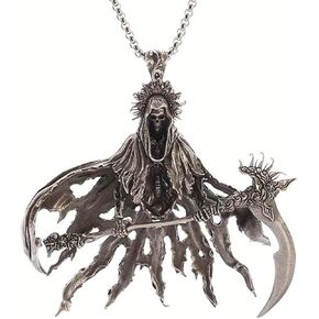 Grim Reaper Santa Muerte Necklace Stainless Steel Punk Gothic Skull Sickle Pendant Necklace for Women Men Halloween Jewelry Creativity Gift