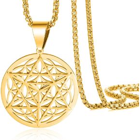 VASSAGO Merkabah على زهرة الحياة قلادة ماندالا قلادة الهندسة نجمة رباعي الاسطح Merkaba قلادة قلادة البوذية لوتس زهرة ماندالا قلادة المجوهرات هدية للنساء الرجال in Kuwait