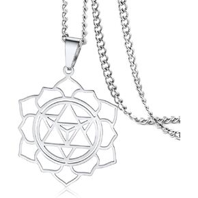 VASSAGO Merkabah on Flower of Life Necklace Mandala Necklace Geometry Star Tetrahedron Merkaba Pendant Necklace Buddhist Lotus Flower Mandala Pendant Jewelry Gift for Women Men