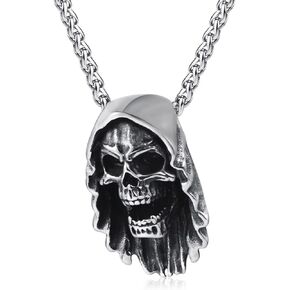 Skull Necklace Stainless Steel Gothic Punk Biker Emo Skull Pendant Necklace Jewelry for Men 60cm