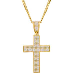 Moissanite Cross Necklace for Men,18K White Gold Over 925 Sterling Silver Hip Hop Pendant Necklace For Boyfriend, Brilliant Lab Grown Diamond Rope Chain