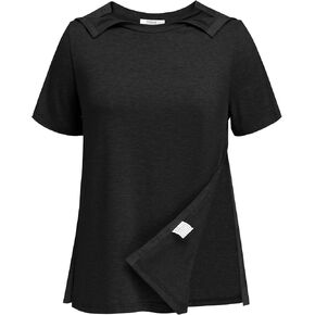 Deyeek Post Shoulder Surgery Shirts for Women Tear Away Side Snap Chemo Port Shirts Short Sleeve Adaptive Clothing