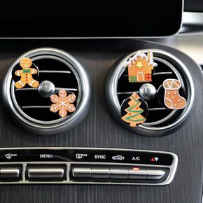 Whaline 5Pcs Christmas Car Air Vent Clips Gingerbread Snowflake Xmas Tree Car Air Freshener Charm Air Conditioning Outlet Clip for Air Vent Decorations Car Accessories Car Interior Dashboard Decor