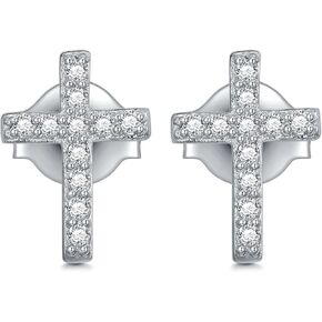 Cross Earrings Diamond Stud Cross Sterling Silver Earrings for Women 3/20 Carat (D Color, VVS Clarity)