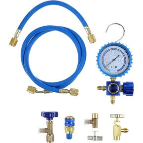 R134A Refrigerator Freon Recharge Hose Kit with Can Taps, R290 and R600A Charging Manifold Hose and Single Gauge Set, R134A low-pressure Quick Coupler for Home/Car A/C Refrigerant System