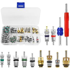 102PCS A/C R12 R134a Car Air Conditioner Valve Core Seal Kit, Refrigeration Tire Valve Stem with Double Head Dual Dismantling Remover Installer Tool Assortment Kit