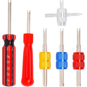 6pcs Valve Stem Removal Tool, R134A R12 A/C HVAC Air Conditioner Valve Core Removal Tool, Single and Double Head Valve Core Remover, 4-Way Valve Tool Tire Repair Tool