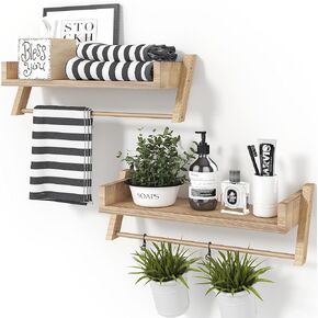 Set of 2 Bathroom Shelves Over Toilet,U-Shaped Hanging Shelves for Wall with Towel Bar,Storage Room Shelves,Farmhouse Wooden Shelf for Bathroom,Kitchen,Living Room,Bedroom (Carbonized Black)