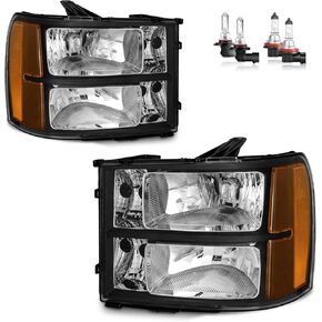 Headlights Assembly for 07-13 GMC Sierra 1500/07-14 Sierra 2500 HD 3500 HD Headlamp Replacement Black Housing Driver & Passenger Side