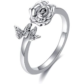 925 Sterling Silver Highland Cow/Rose/Sunflower Open Ring Adjustable Rings Jewelry for Women