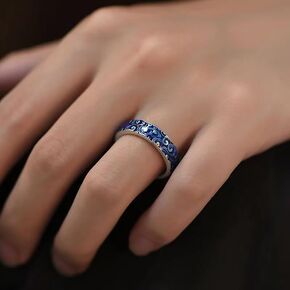 LIOYSIUT 925 Sterling Silver Enamel Cloisonne Ring for Women Lucky Wide Vintage Auspicious Cloud Statement Eternity Band Stacking Adjustable Opening Rings
