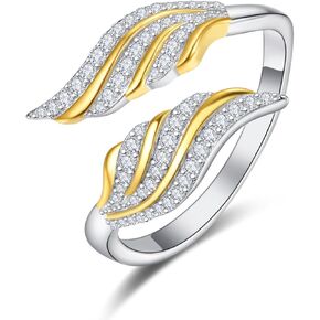 TANGPOET Feather Angel Wing Ring 925 Sterling Silver Adjustable Handmade Ring, Jewelry Gifts for Women Ladies Girls