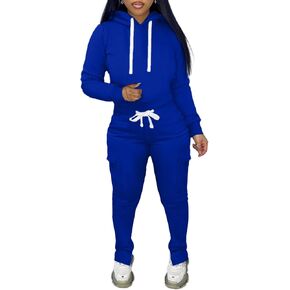 LovelyWholesale Women 2 Piece Outfits Long Sleeve Hoodies and Cargo Joggers Sweatsuit Sets