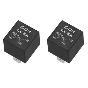 2 Pack JD1914 Car Relay, 12V 80A, 5 Pin SPDT, Automotive Switches and Starters, Waterproof Relay for Boat Tractor Truck Motorcycle (2)