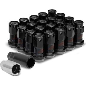 DNA MOTORING LN-ZTL-9016-125-RD 16Pcs M12 x 1.25 Closed End Wheel Lug Nuts + 4Pcs Lock Nuts + Key + Extension Adapter, 22mm OD/45mm Height, Red Accents/Black Body