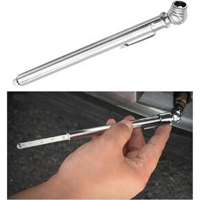 Pencil Tire Pressure Gauge, Durable Pencil Tire Gauge with Stainless Steel Body and Metal Made Nozzle(1-20 PSI), Portable Chrome Plated Brass Pencil Tire Gauge for Cars Trucks RVs