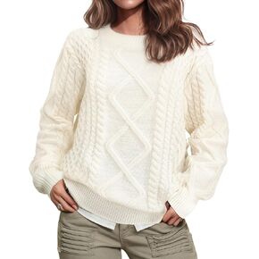 Pleneal Women Sweater Vintage Pullover Cable Knit Sweater Unisex Woven Crewneck Knitted Tops