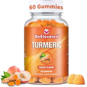 Turmeric Curcumin Gummies for Adults - Extract 8:1 2000mg - Black Pepper and Ginger Supplements for Joint Support - Vegan Chewable Vitamins Supplement - Peach Flavor Turmeric Gummy Chews