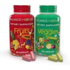 Balance of Nature Fruits & Veggies - Whole Food Supplement with Superfood Fruits and Vegetables for Women, Men, and Kids - 90 Fruit Capsules, 90 Veggie Capsules - 1 Set