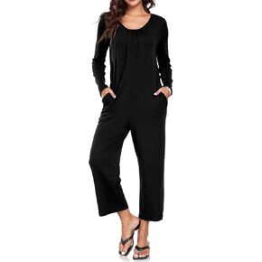Jumpsuits for Women Casual Long Sleeve Loose Overalls Wide Leg One Piece Pajamas Long Pants Romper with Pocket