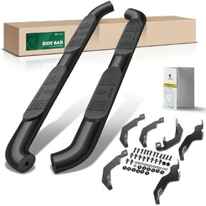 YHTAUTO 4 Inch Running Boards Side Steps Fit Ford Ranger 2019-2023, Extended Cab, Oval Bent Ends Carbon Steel Black Powder, Truck Cab Side Step Rails Off-Road Exterior Accessories, Set of 2