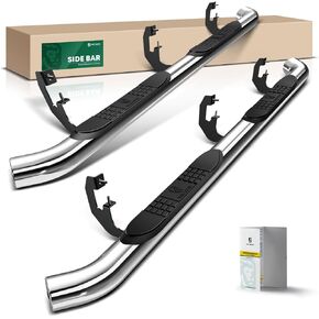 YHTAUTO 5 Inch Running Boards Side Steps Compatible with 2015-2022 Chevy Colorado & GMC Canyon, Extended/Double Cab, Oval Straight Stainless Steel Polished Chrome, Truck Cab Side Step Rails