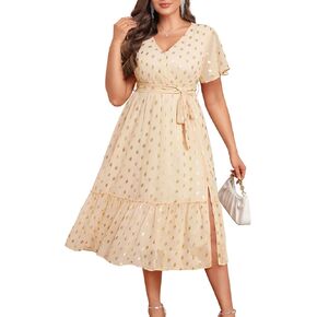 Plus Size Wedding Guest Spring Fall Dress Semi Formal Summer Beige Cream Cocktail Gold Dots Elegant A Line Dresses