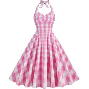 IKADEX Plaid Dress for Women Vintage Swing 50s Pinup Hepburn Style Tea Party A-line Cocktail Dress