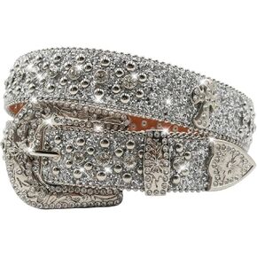 Rhinestones Cross Belt for Men Women Studded Belts Cowgirl Belts For Women Black/Silver/White Belt For Jean Pant