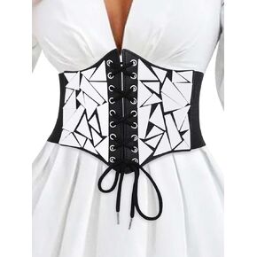 Black Sequin Belts Punk Leather Lace up Corset Belts Goth Elastic Waist Belts Party Accessories for Women