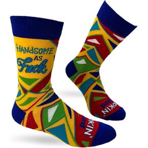 Handsome As F-ck Lookin' Good Funny Men's Novelty Crew Socks - 1 Pair, Fits Shoe Size 7-13
