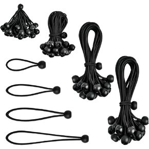 100 Pcs Bungee Cords with Ball, Small Bungee Cords Assorted Sizes with 4, 6, 8, 11 Inch, Heavy Duty UV Resistant Shock Cords, Elastic String Ties for Camping, Tent, Tarp and Canopy Shelter