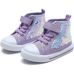 Toddler Girls Sneakers Kids High Top Casual Canvas Shoes with Sparkle Color Change Flipping Sequins