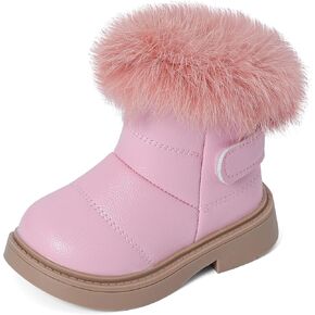 MK MATT KEELY Girl's Snow Boots Warm Fur Lining Non-Slip Ankle Boots Winter PU Leather Waterproof Boots for Toddlers/Little Kid
