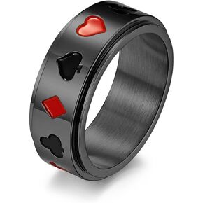 Stainless Steel Spinner Ring, Playing Card Spade Ace Poker Ring Fidget Band Ring for Women Men Engagement Ring Poker Spade Ace Gold Silver Black Size 7-11 (Black, 10)