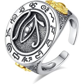 Vito 925 Sterling Silver Evil Eye Band Ring for Men, Vintinge Egyptian Adjustable Evil Eye Band Ring Protection Amulet Ring Gift for Dad