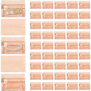 50Pcs Travel Jewelry Bag, Clear Flannel Jewelry Pouch, Portable Zipper Pocket Jewelry Organizer for Women Jewelry Necklace Earring Anti Tangle