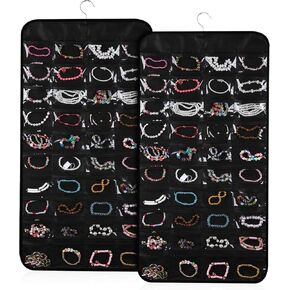 2 Pack Hanging Jewelry Organizer 160 Zippered Pockets Dual-Sided Jewelry Holder Pocket Hanging Storage Organizer for Holding Earrings Bracelets Rings