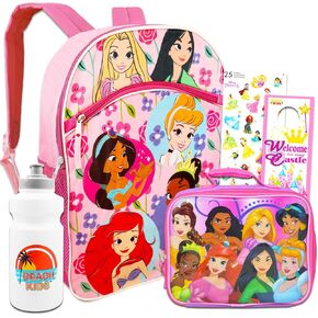 Disney Princess Backpack And Lunch For Girls Set - Bundle With 16" Disney Princess Bag, Disney Princess Lunchbag & More | Disney Princess Fashion Accessories For Kids