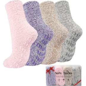 HIALTODAY Fuzzy Slipper Socks for Women Non Slip Warm Cozy Socks with Grips No-skid Hospital Plush Socks for Womens Christmas