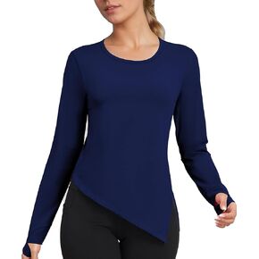 TAIPOVE Pima Cotton Long Sleeve Workout Shirts for Women Split Hem Tie Crew Neck Athletic t Shirts Gym Yoga Tops