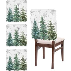 Christmas Tree Chair Covers Set of 4 Pine Tree Chair Slipcover Protector Removable Washable Stretch Chair Covers Snowflake Chair Back Covers for Dining Chairs Kitchen Dinner Holiday Party Decor