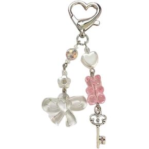 Y2K keychains Handmade Love Cross Keychain Sweet Bowknot Obsidian Clear Beads Keychain For Women Bag Purse Gifts