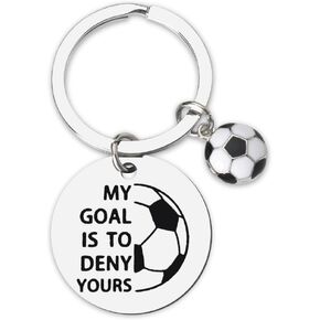 Soccer Player Gifts Keychain for Women Men Soccer Goalie Gifts Keychain for Best Friend Birthday Gifts for Daughter Son Football Soccer Lovers Gift Ideas My Goal Is To Deny Yours Soccer Keychain