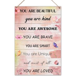 Sahjzk Inspirational Girls Bedroom Decor, Pink Hanging Wall Decorations for Kids, Motivational Wall Art for Little Girls Room - 8 x 12 In