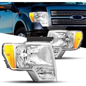 مجموعة المصابيح الأمامية CAPSER متوافقة مع شاحنة بيك اب Ford F-150 2009-2014، عدسة شفافة من الكروم ومبيت عاكس كهرماني للسائق وجانب الركاب
