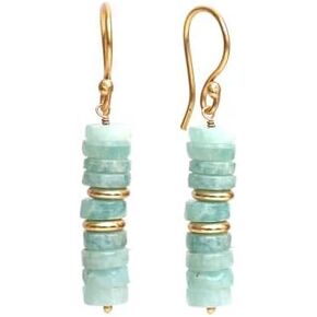 Gempires Black Spinel Heishi Beads Leverback Earrings, Dangling Earring for Women, Black Crystal Earrings, 14K Gold Plated Hoop, Protection and Grounding, Trending