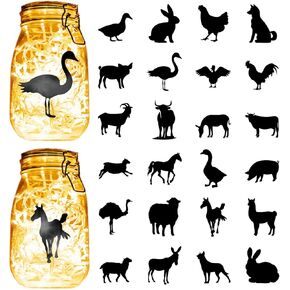 CREATCABIN 24PCS Silhouettes Stickers Mason Jar Cutouts Decals Farm Animals Scrapbook Waterproof PVC Lamp Film for Christmas Halloween Wall Windows Frosted Glass Lantern Jar Decoration 3.5x3.9in